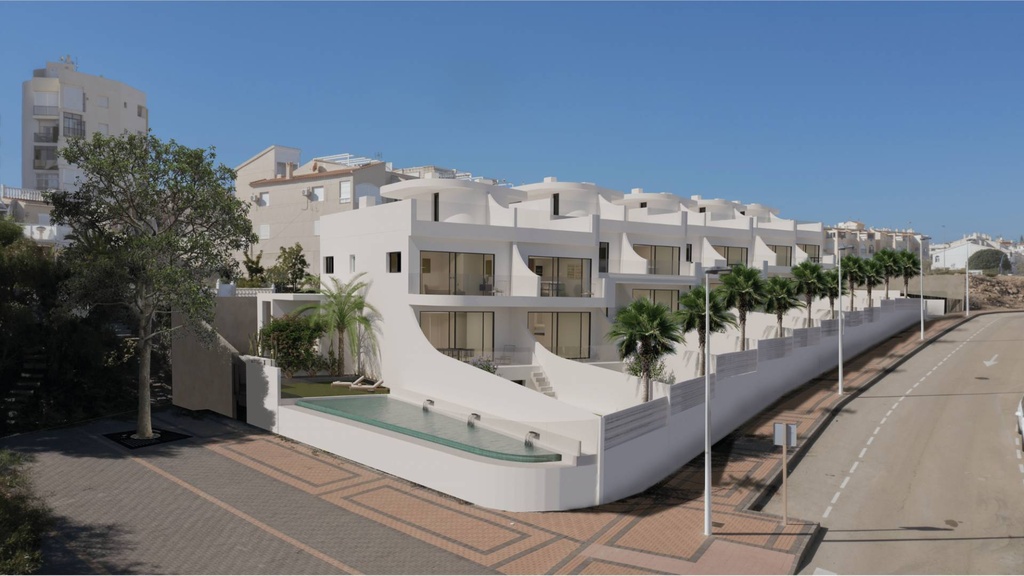Moderne gelijkvloerse bungalow aan zee in La Mata, Torrevieja, Alicante.