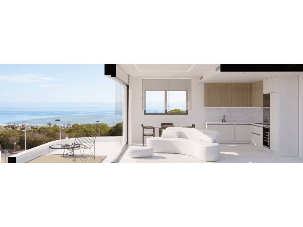 Moderne gelijkvloerse bungalow aan zee in La Mata, Torrevieja, Alicante.